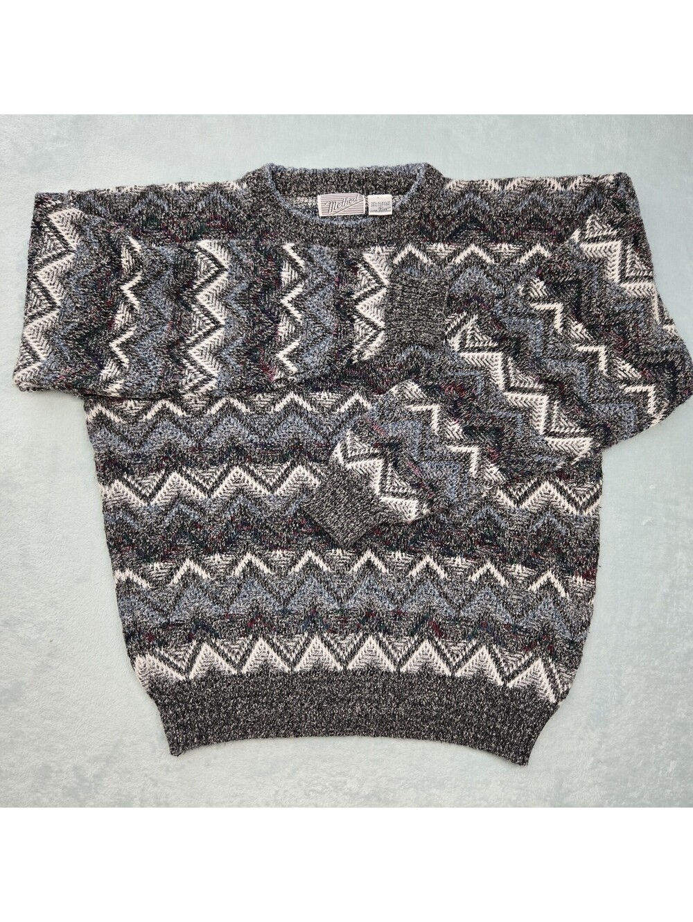 Method Vintage 90s Geometric Aztec Crewneck Sweater Mens L Black Gray